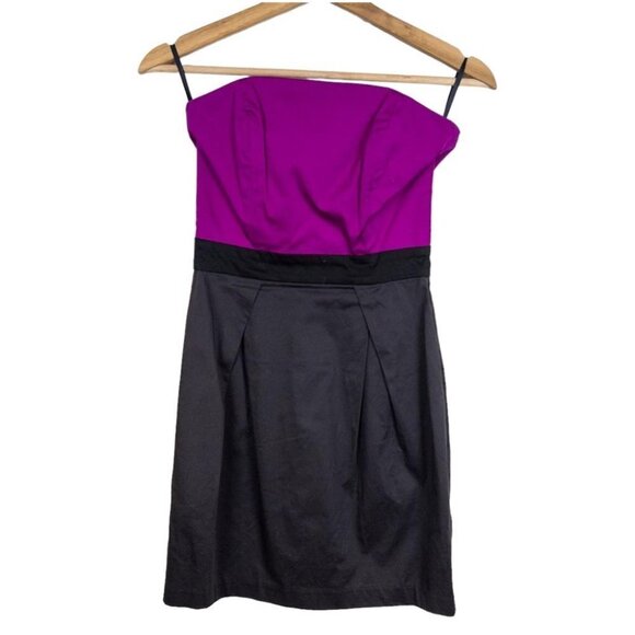 French Connection Womens Size 2 Magenta Charcoal Strapless Mini Dress Colorblock - Picture 1 of 9
